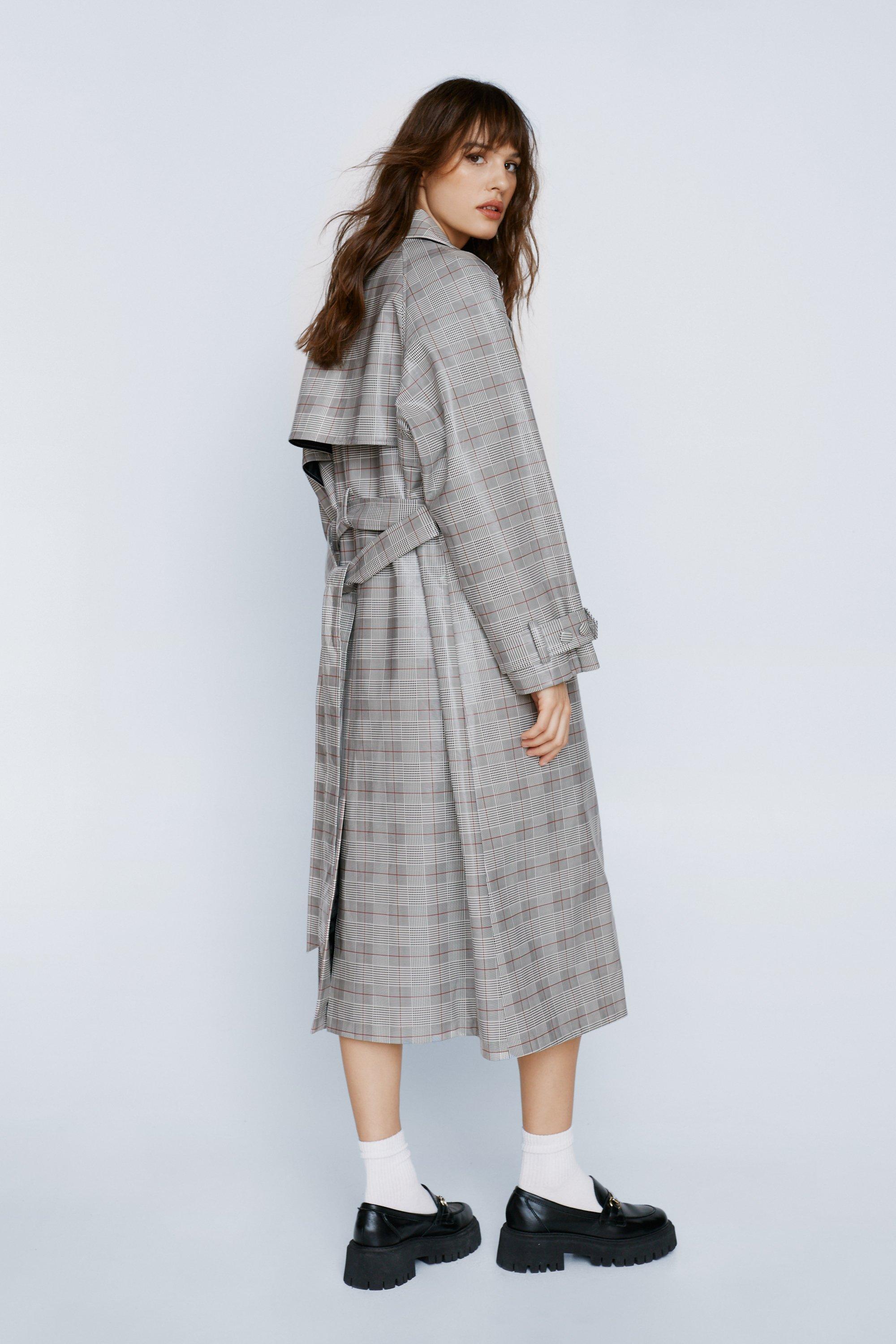 Vinyl Check Belted Trench Coat Nasty Gal